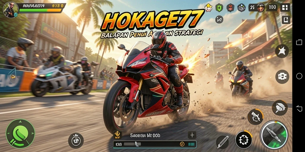 Tangkapan layar menunjukkan aksi balap motor yang menegangkan.