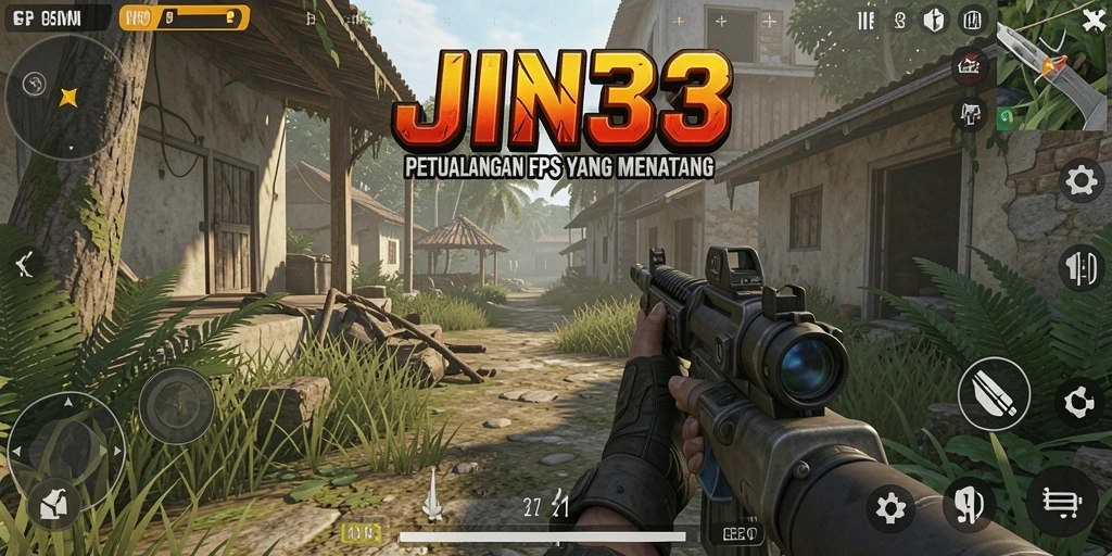 Screenshot JIN33 menampilkan aksi tembak-menembak yang seru dalam gameplay FPS.