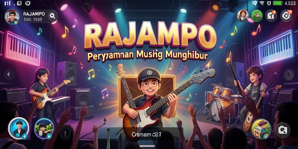 Tampilan utama gameplay RAJAMPO dengan berbagai pilihan lagu menarik.